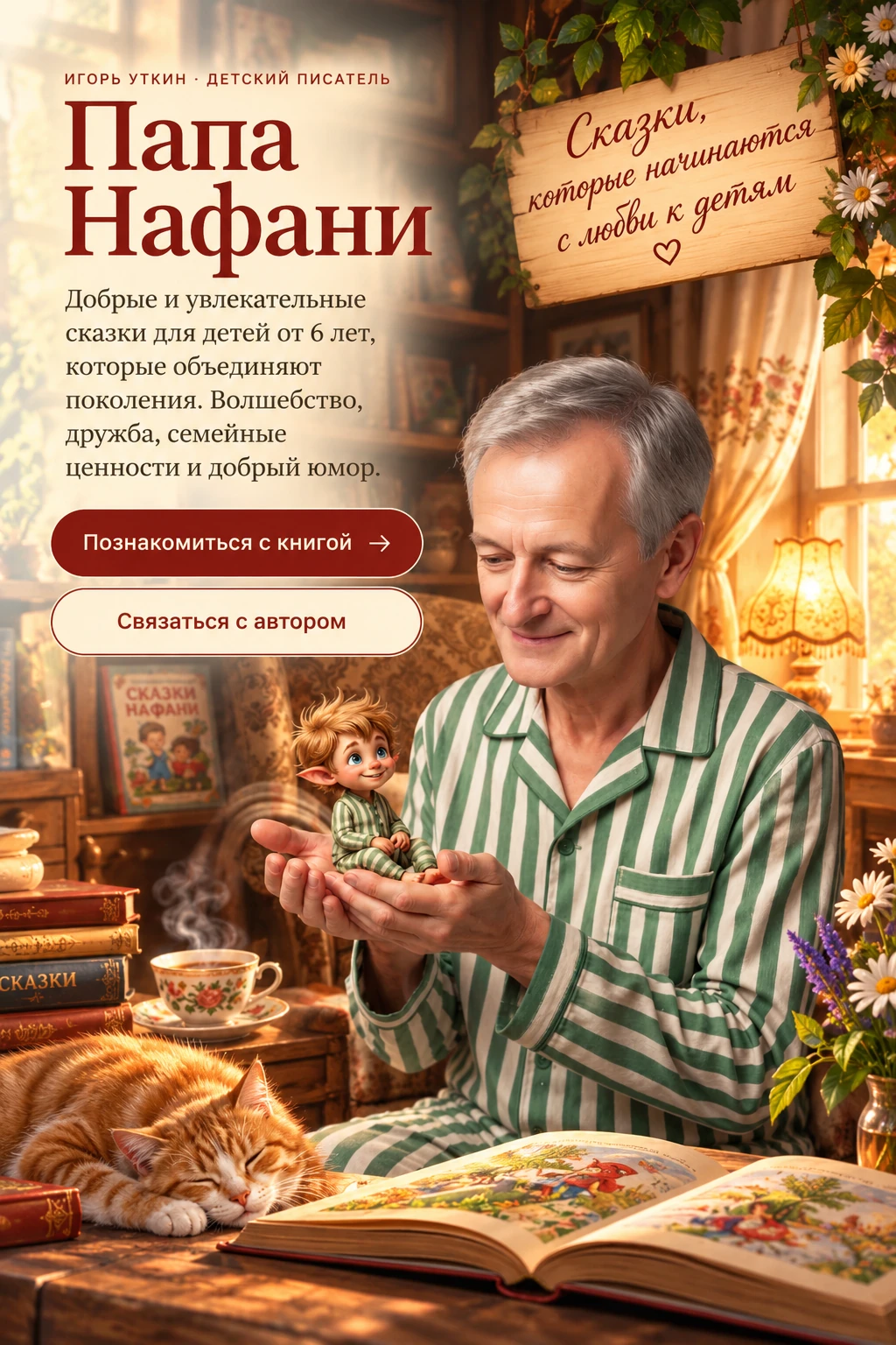 Папа Нафани: добрые сказки для детей, автор с Нафаней, книги и уютная сказочная комната
